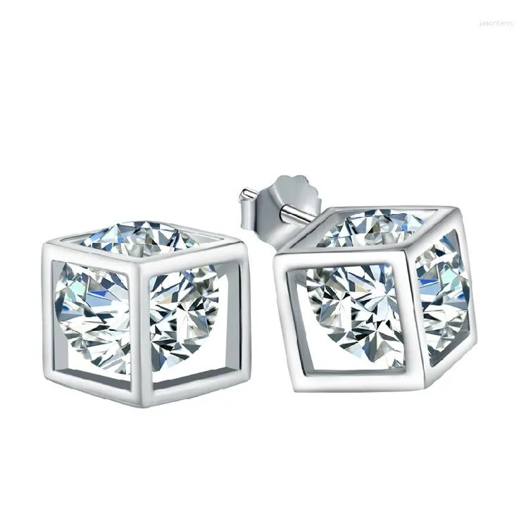 Orecchini a bottone Accessori di stile di alta qualità Cubic Happiness Box Colore argento Zircone CZ Pietra Orecchino Gioielli incredibili