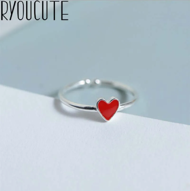 Punk Retro Silver Color Red Heart Rings for Women Jewelry Bohemian Adjustable Antique Finger Rings Anillos joyas de plata