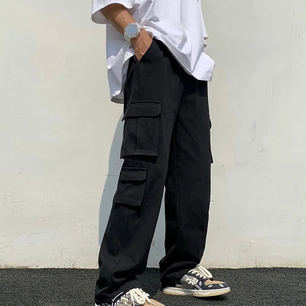 Men's Cargo Pants Solid Color Multi-Pockets Straight Pants Hip Hop Street Casual Loose Trousers Male pantalones hombre