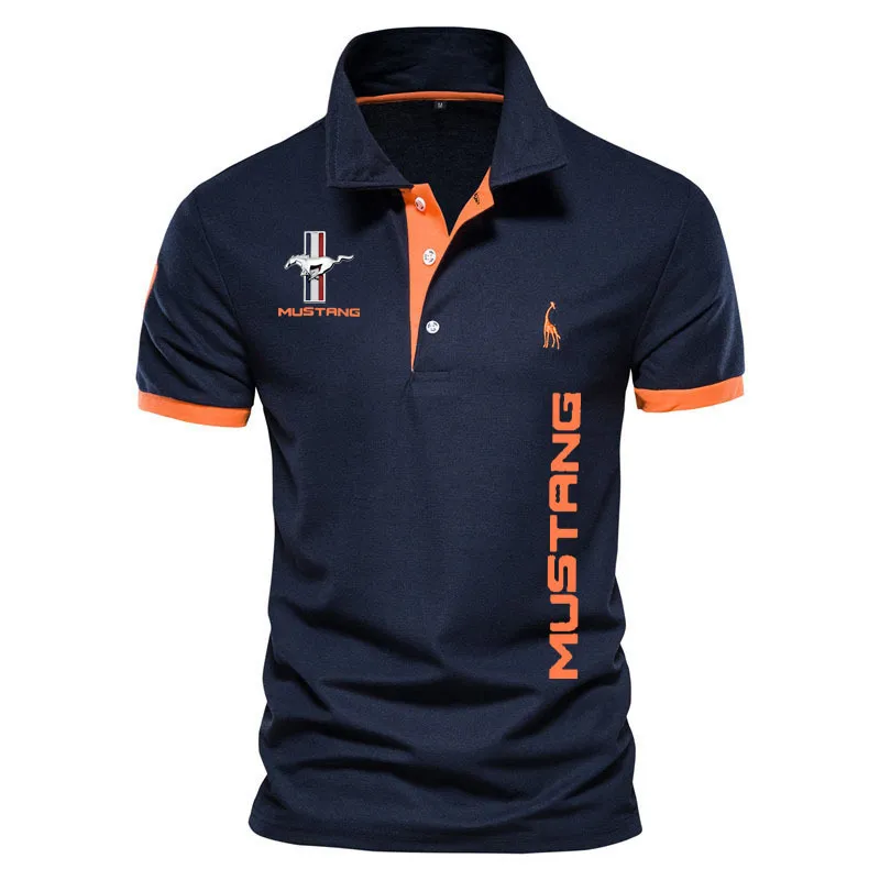 Męska koszula polo polo dla mężczyzn Mustang Car Print 100% bawełniany luksusowy styl koszula golfowa dla dużych męskiej koszuli Polo xs-5xl 230718