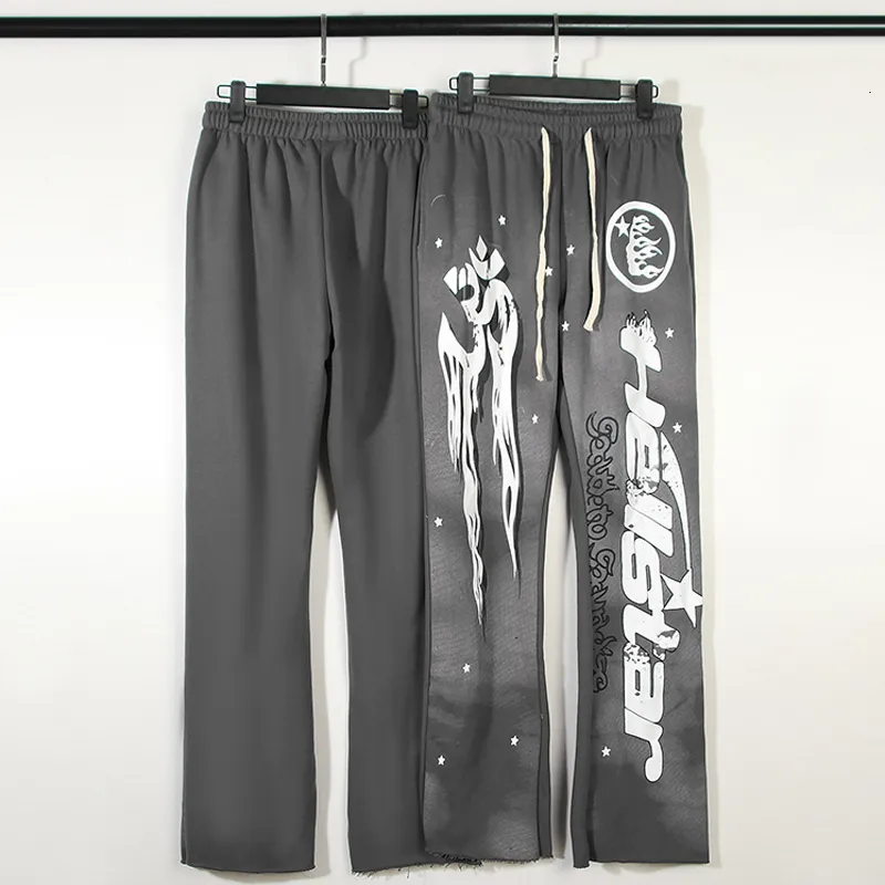 Mens Pants Hellstar Sports High Quality Wool Fabric Flame Letter Printing Hip Hop Loose Casual for Men 230718