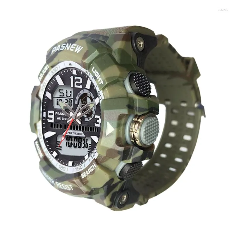 Orologi da polso Orologio sportivo tattico impermeabile da uomo Camouflage Diving Orologio da polso elettronico militare con doppio display Grande orologio da polso digitale da uomo