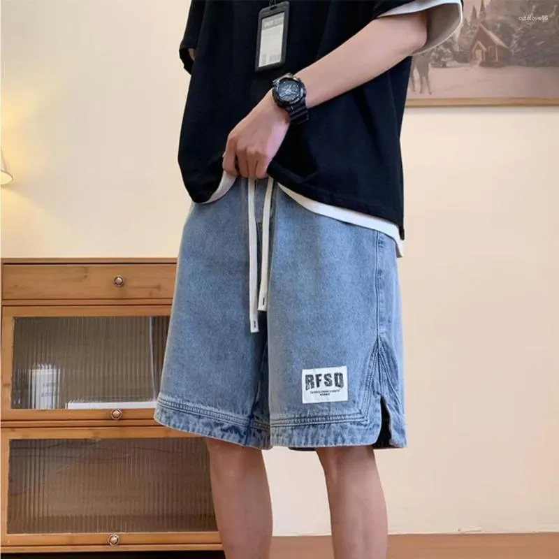 Mäns jeans avslappnade mångsidiga denimshorts för amerikansk mode v retro tvättade arbetskläder capris sommarsport mellersta byxor