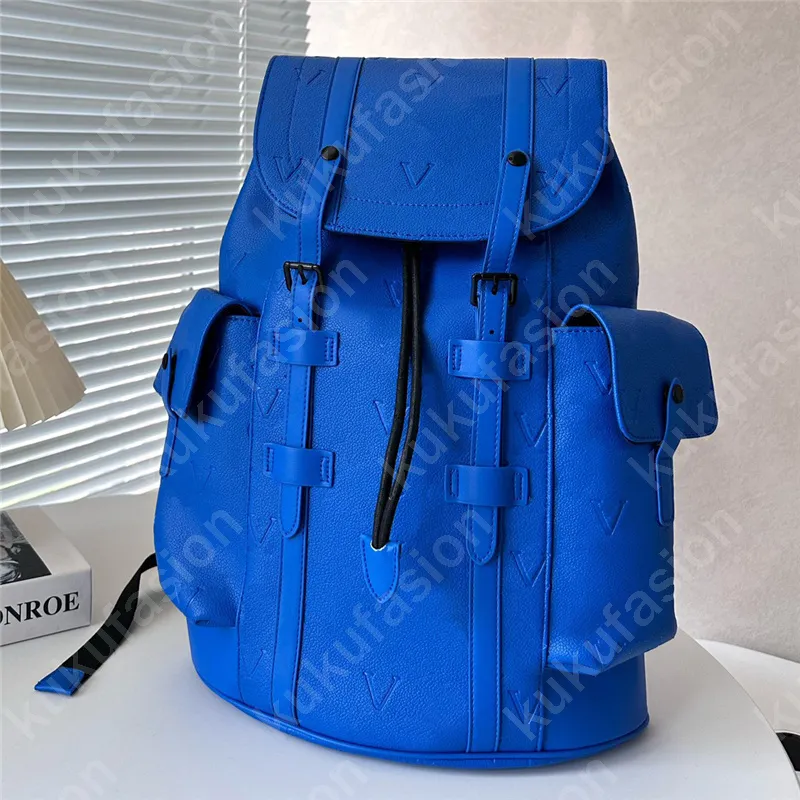 Full Letters Mens Designer Ryggsäck Christopher Luxury Bookbag Mens äkta läder Fashion Back Pack School Bag Big Ryggsäckar