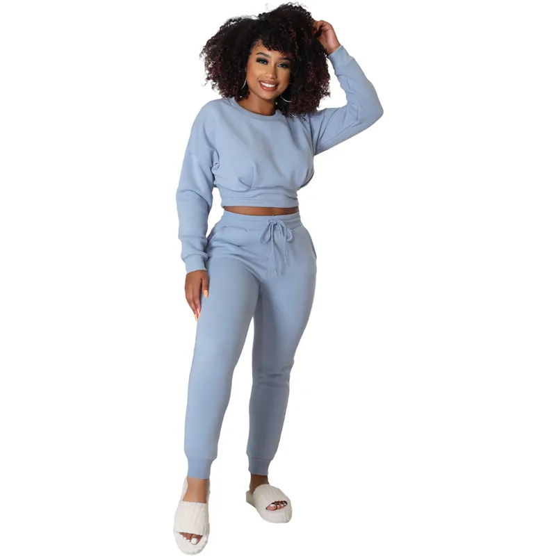 lu Women Two Piece Set Crop Top Legging Sweatpants Set Casual Crop Set Female Sweatshirt Pants Tracksuit Suit Outfit