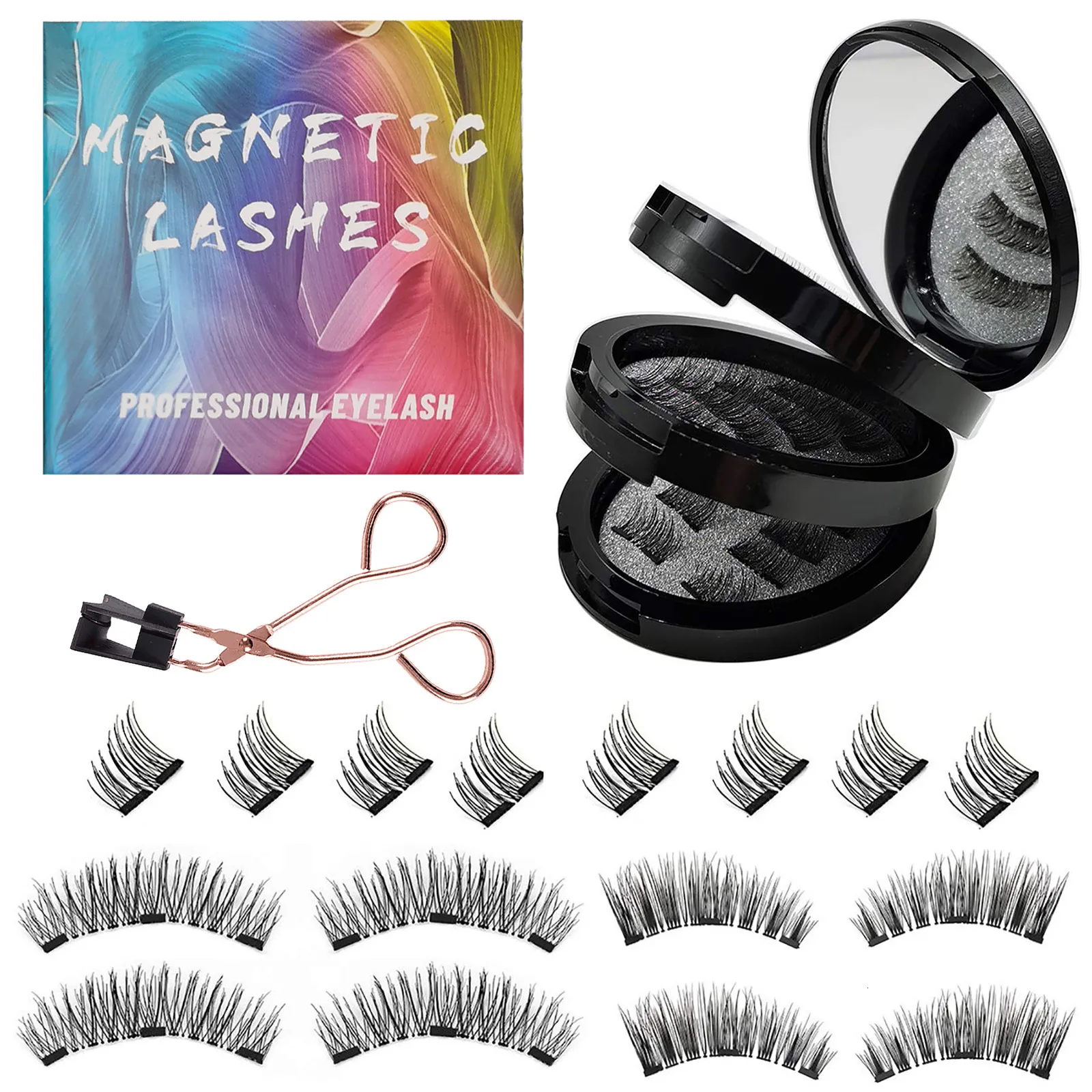 Falska ögonfransar 3 Par 3D Återanvändbar magnetisk uppsättning långvarig mink Tjock faux cils magnetique Natural Eye LashestWeezers 230617