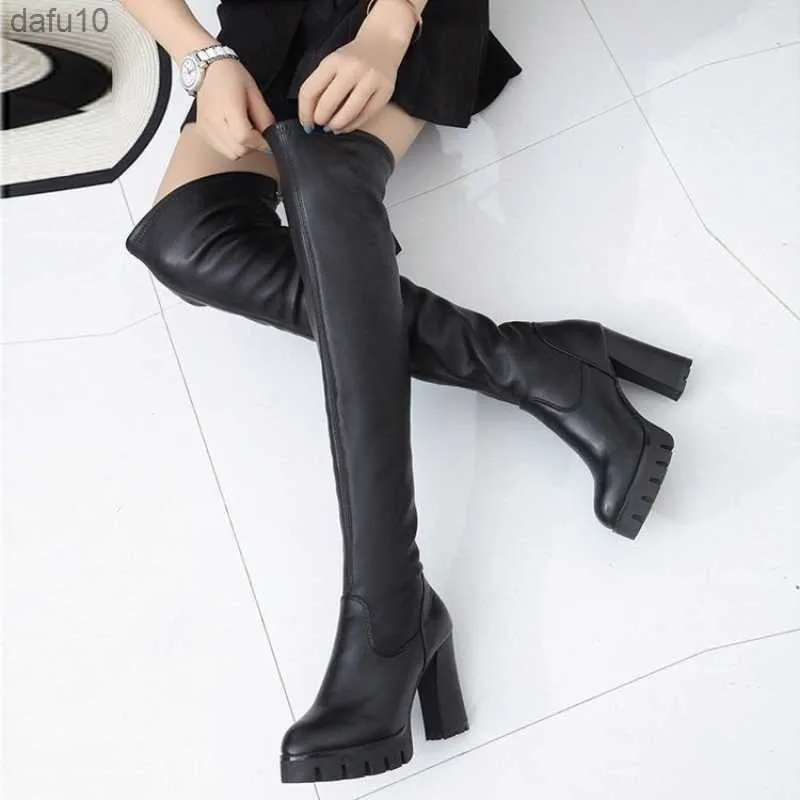 Autumn Winter Women's Leather Over The Knee Long High Heel Platform Snow Thigh Boot for Women 2022 Ladies Shoes Botas De Mujer L230704