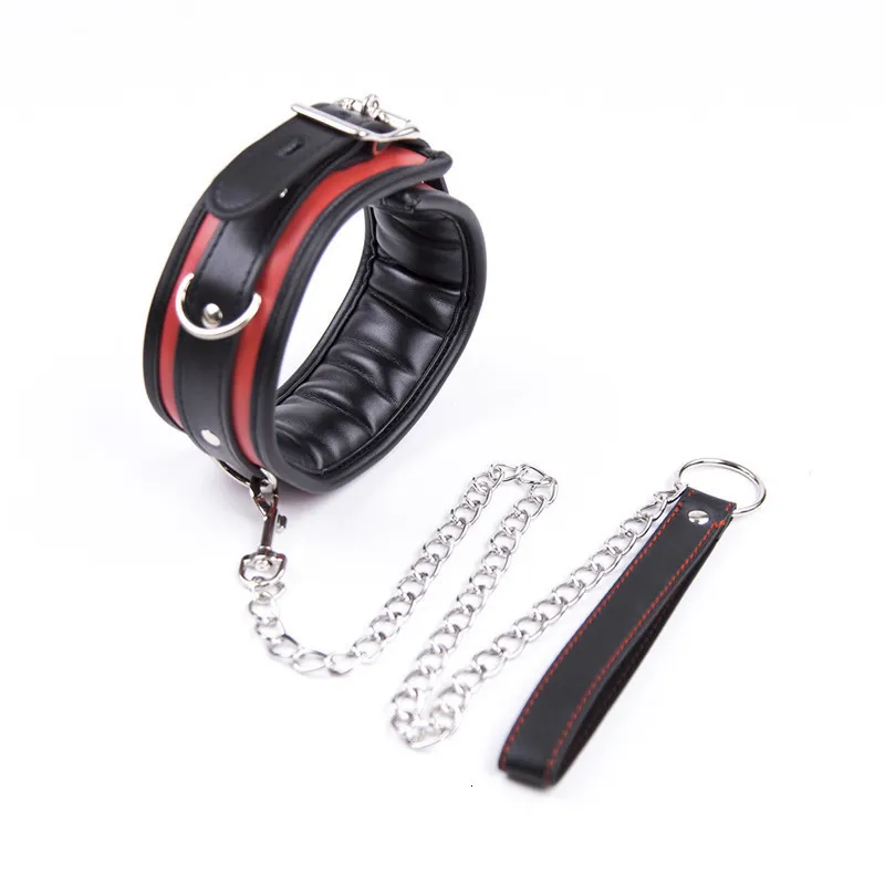 Collier de Bondage en éponge souple en cuir de Style Bondage avec chaîne en métal jouets sexuels pour adultes BDSM Bondage jeux érotiques pour adultes 230718