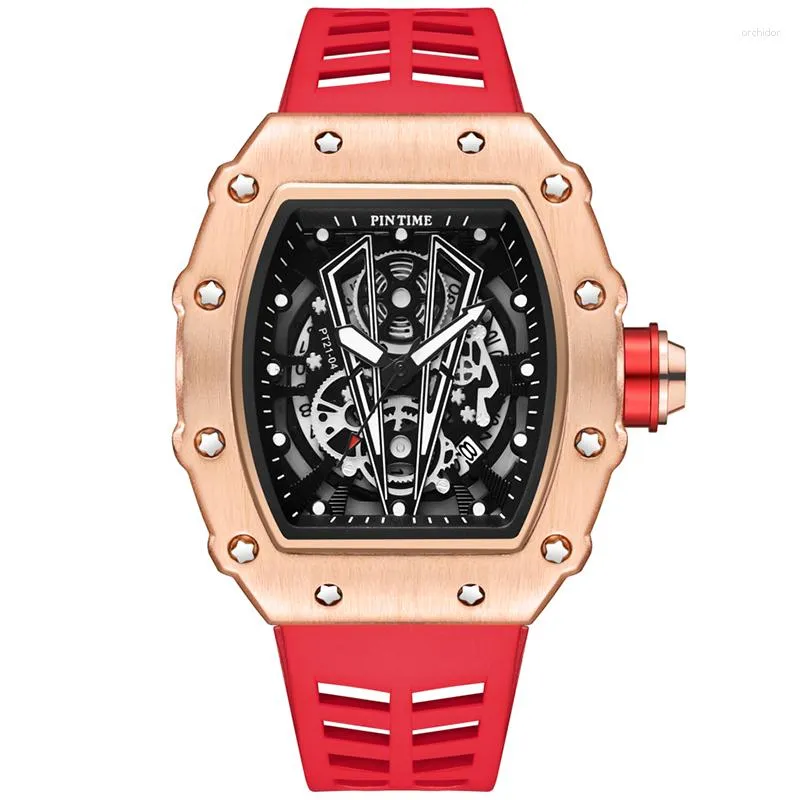Wristwatches PINTIME Quartz Watch Clock Male Red Gold Wristwatch Men Luxury Chronograph Hip Hop Watches Military Cool Man Mens Wrist