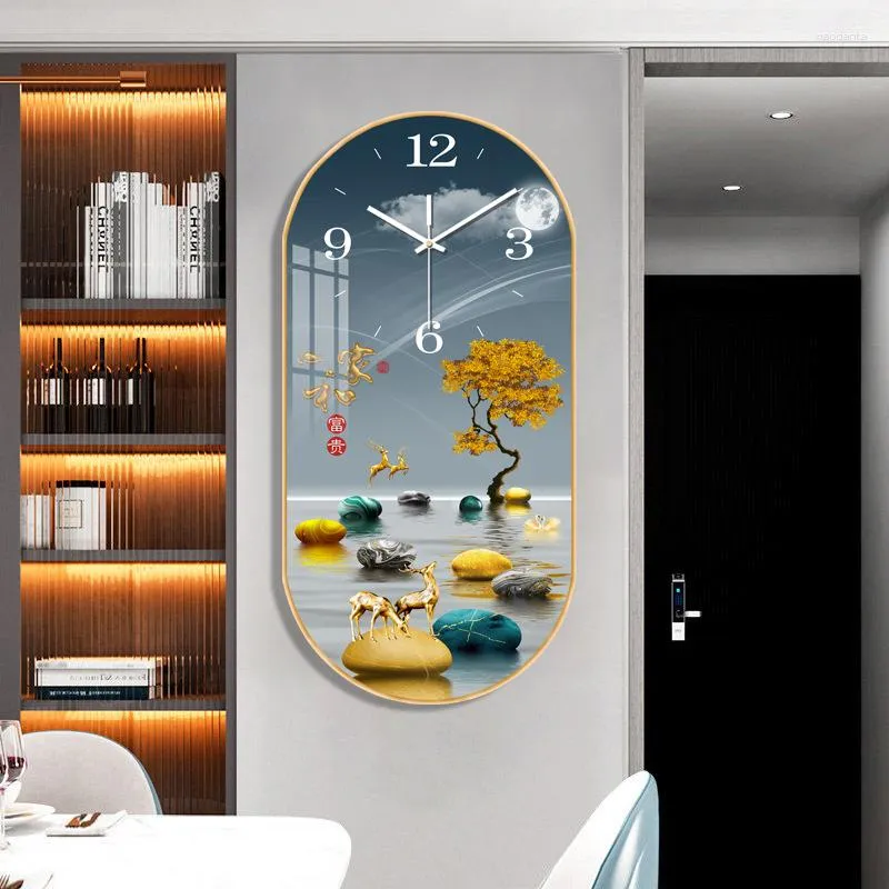 Wanduhren, kreative ovale dekorative Uhr, Zuhause, Wohnzimmer, Schlafzimmer, stumm, Kristall-Porzellan-Malerei