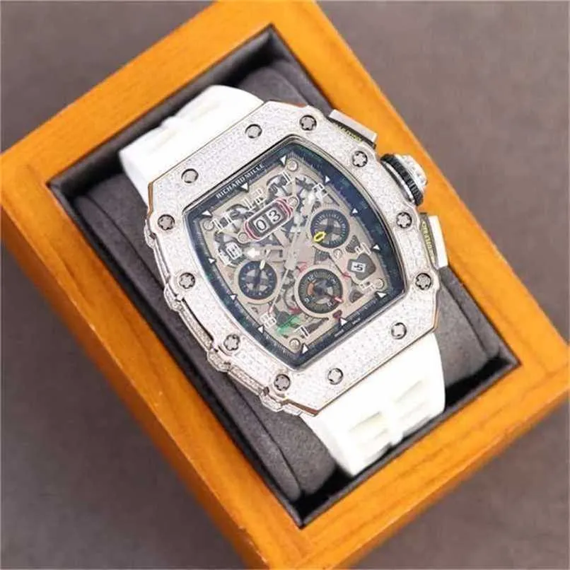 Rörelse tittar på Richardmille Top Lithe Wristwatch New Hollow out Automatic Mechanical Diamond Inlaid Men's Watch RM11-03 60MKHA