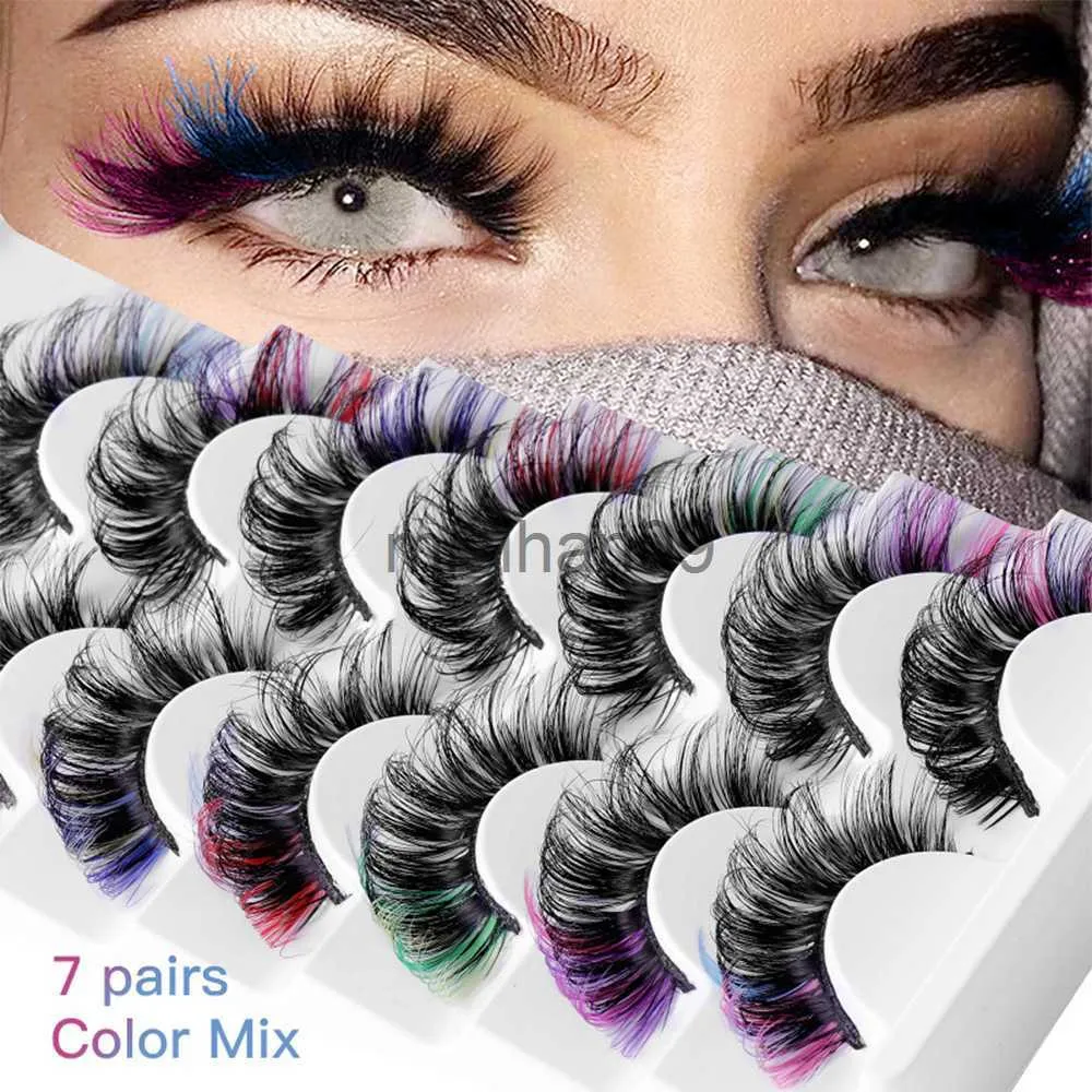 Faux Cils 7 Paires Couleur Cils Ensemble En Gros 3D Resuable Faux Vison Coloré Faux Cils En Vrac Naturel Populaire Pleine Bande Faux Cils J230717