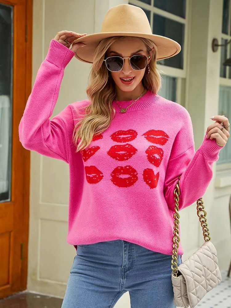 Damenpullover Fitshinling Lips Pullover für Frauen Winterkleidung 2023 Strickoberteile Korean Fashion Slim Jumper Female Kaii Pullover Pulls New L230718