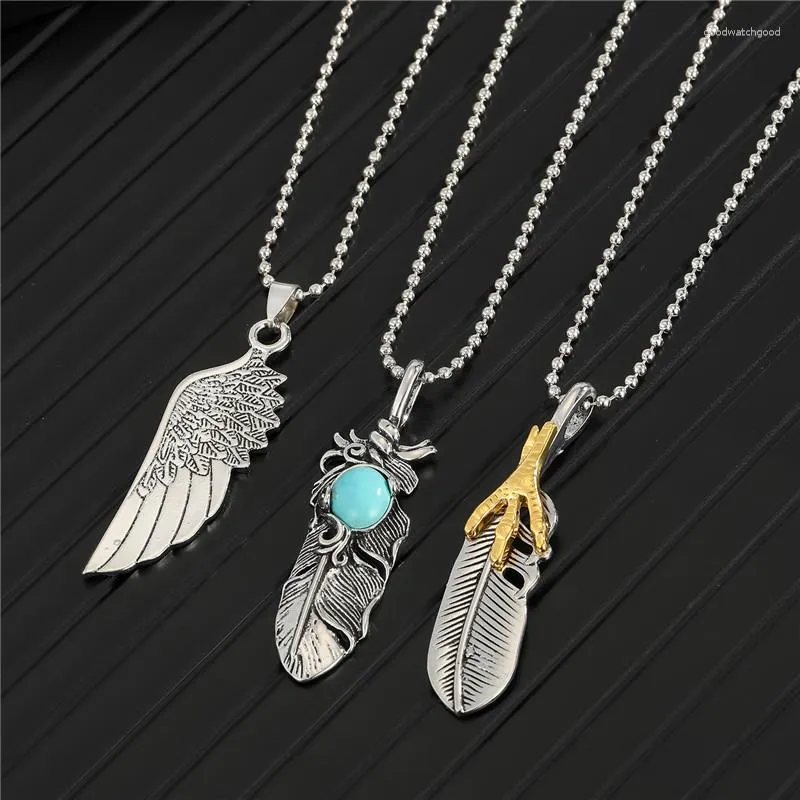 Pendant Necklaces 1PC Vintage Feather Wing Leaf Big Necklace For Men Women European Punk Metal Eagle Claw Male Choker Jewelry N128