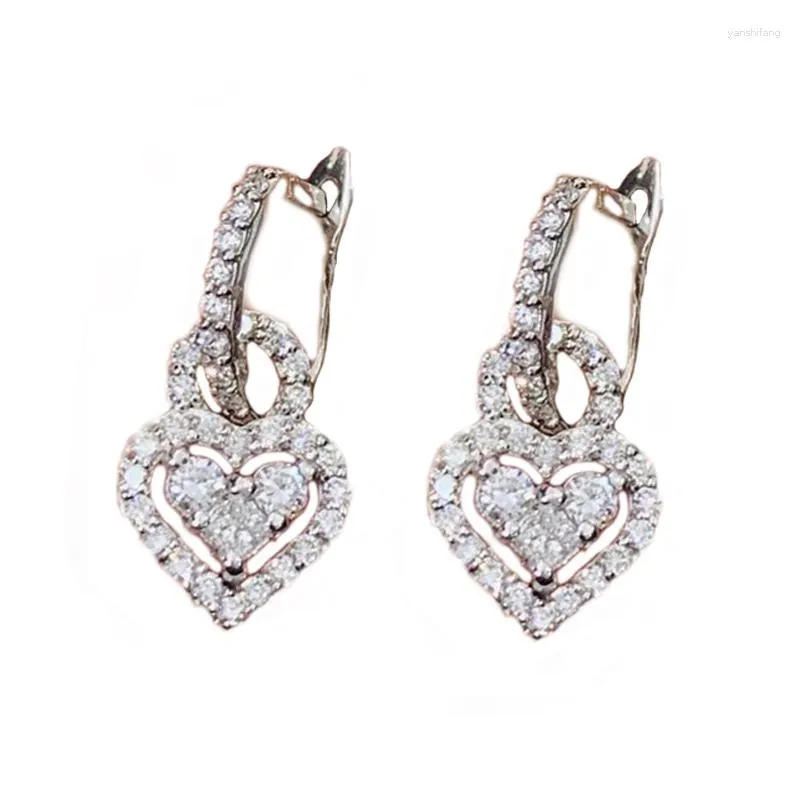 Dangle Earrings Heart Korean Style Women's Jewelry Iced Out Zircon Luxury Silver Color Drop Cartilage Accessories KCE047