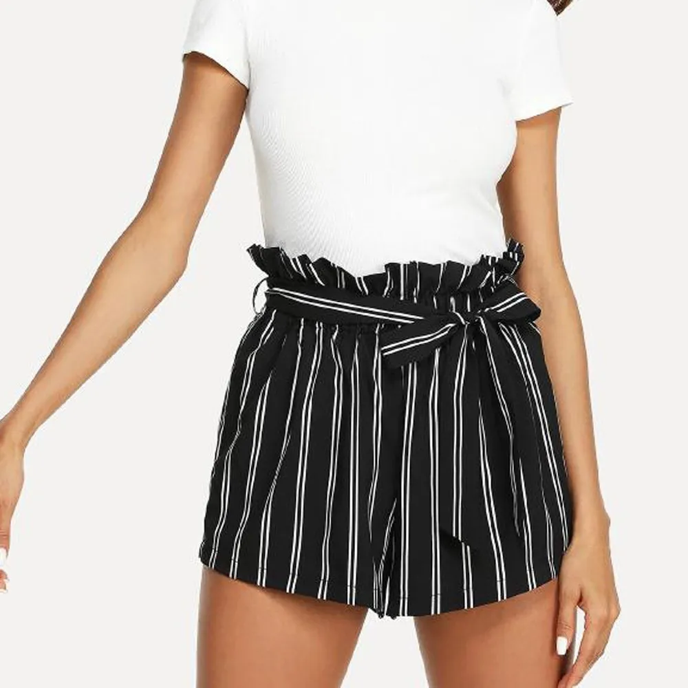 Stylish Striped Frill Trim Tie Waist Striped Shorts Womens Perfect