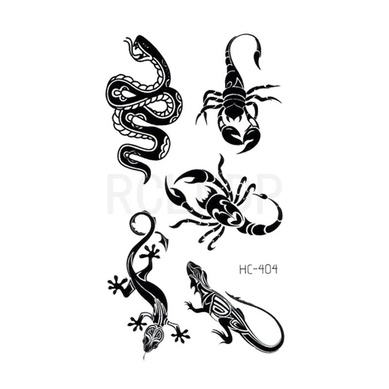 Autocollant temporaire étanche étanche Snake Scrapion Gecko Animal Design Flash Tatoo Faux Tatto Hand Bran Art corporel pour les femmes homme