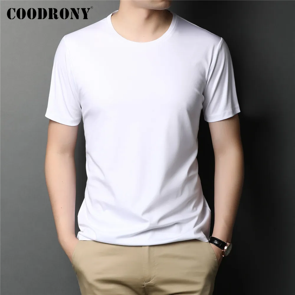 COODRONY Marca de alta qualidade verão cool camiseta de algodão clássico cor pura casual o-pescoço manga curta camiseta roupas masculinas c5202s