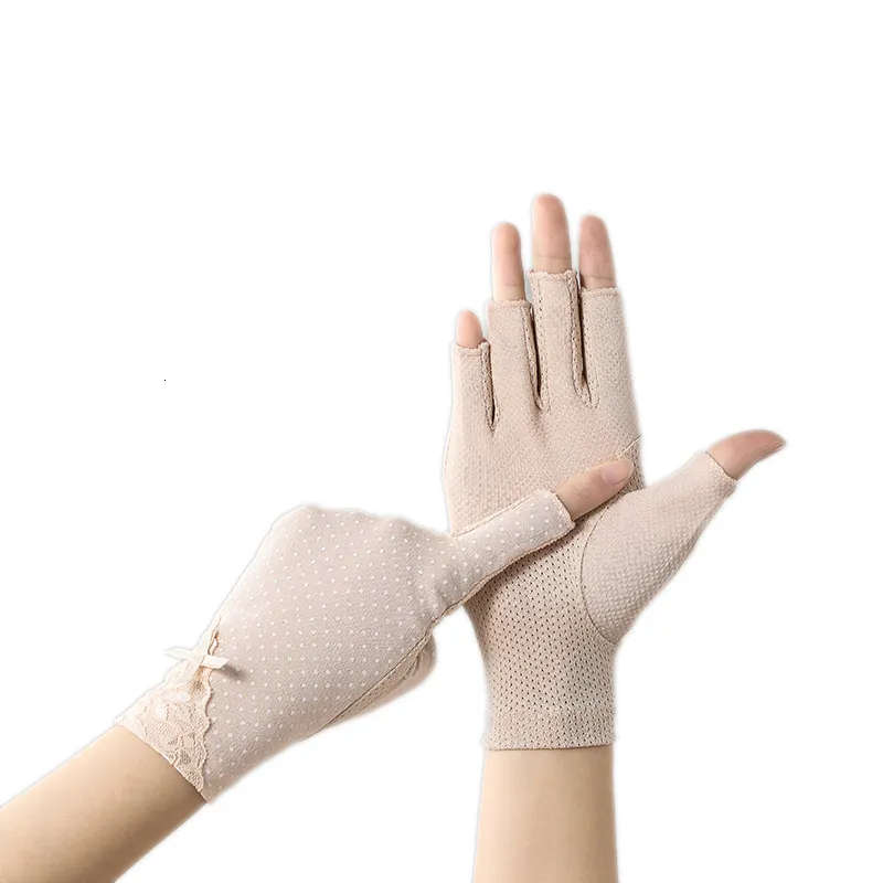 Fem fingrar handskar damer sommaren tunn fingerlös halffinger ridning kör nonslip pekskärm antiultraviolet solskyddshandskar kvinnor 230717
