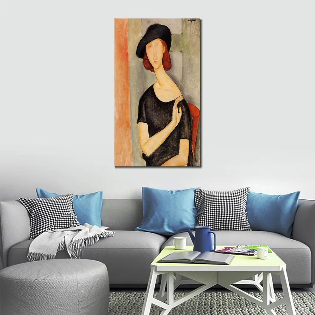 Modern Figure Canvas Art Jeanne Hebuterne in A Hat Amedeo Modigliani Famous Painting Hand Painted Artwork for Living Room Decor