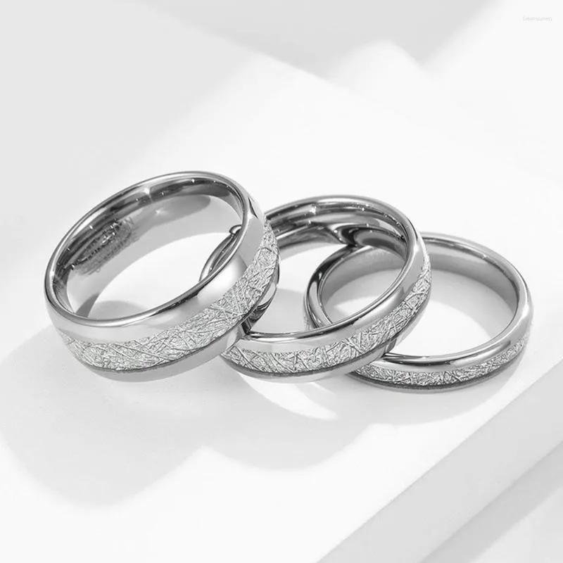 Anéis de casamento de luxo cor de aço para homens curvo tungstênio incrustado de seda anel de noivado casal namorada