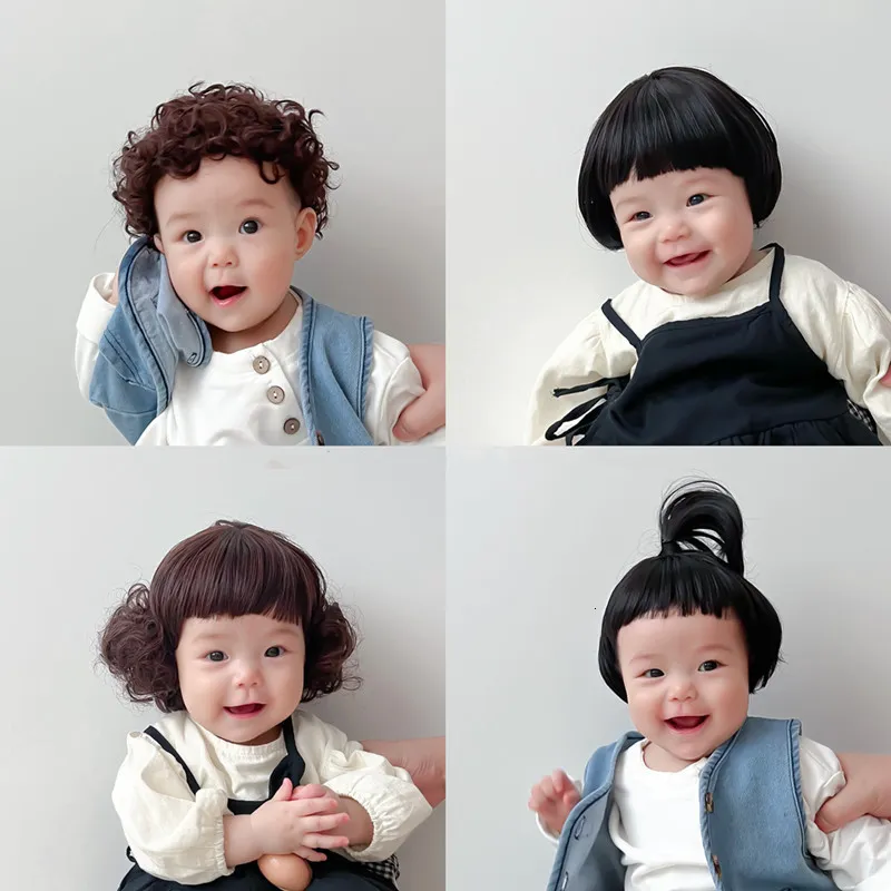 キャップハットヘアアクセサリーファッションかわいい男の子の女の子ヘアウィッグ帽子キャップヘアピース生まれた子供の子供ヘッドウェアポグラルプロップ230717