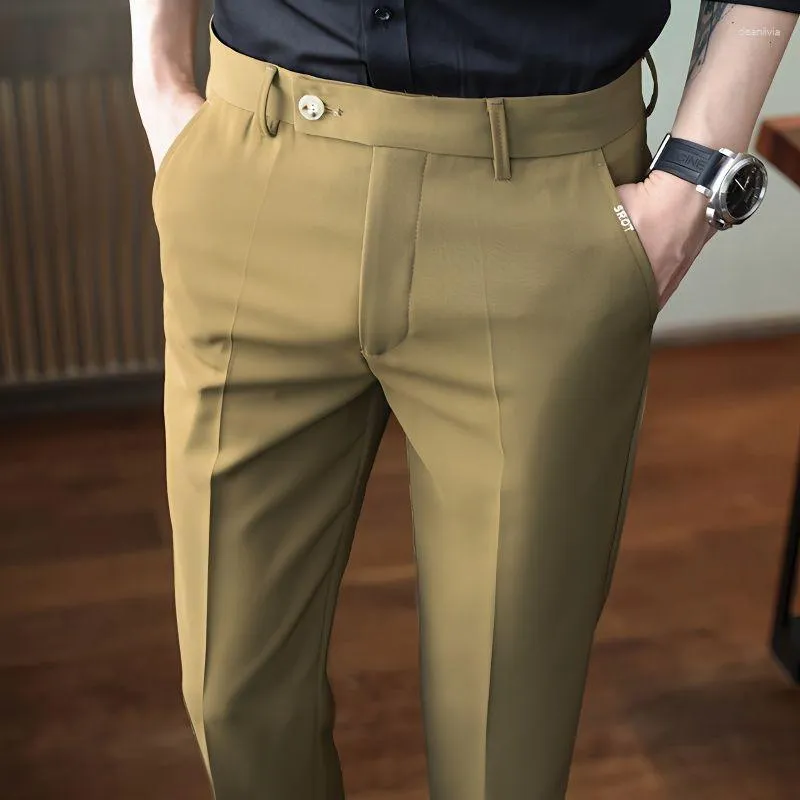 Costumes pour hommes hommes pantalons robe costume décontracté longue mode droite mince pieds Streetwear pantalon mâle D173