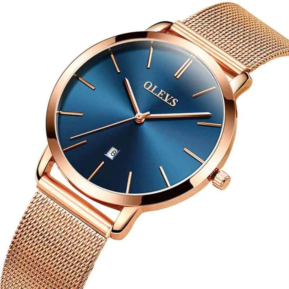 OLEVS 5869 reloj ultrafino para mujer reloj de pulsera de cuarzo resistente al agua acero inoxidable con fecha calendario Ladi Clock344r