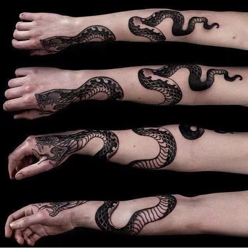 Big Snake Tattoo Flower Arm Waterproof Tatouage Serpent Temporary Tattoo Fake Tattoo Faux Tatouage Black Back Hand Cool Adesivos