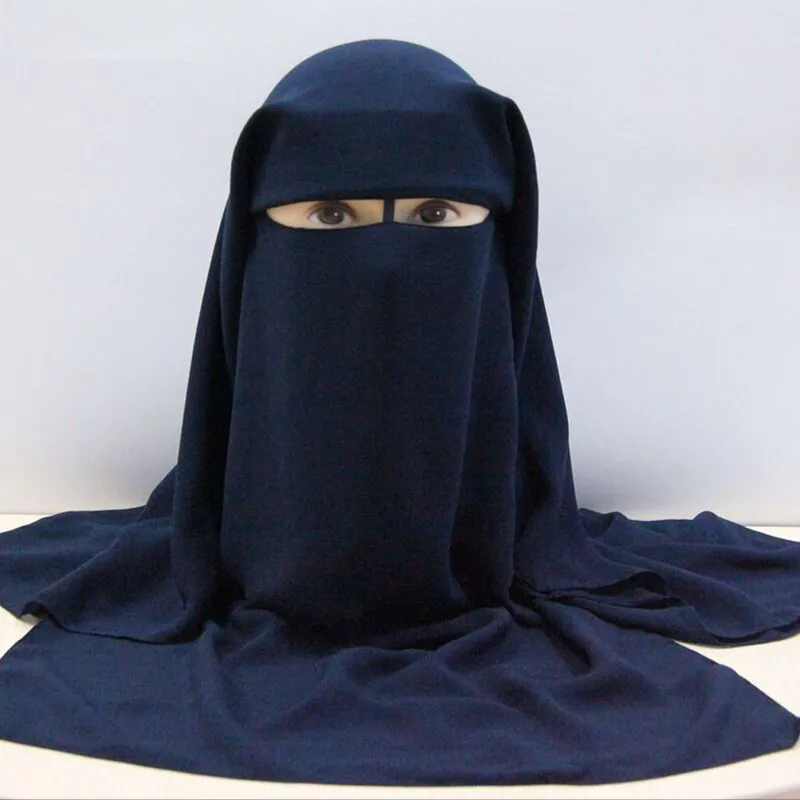 Hijabs H225 niqab en mousseline de soie à trois couches de haute qualité avec grille en filet couvre-visage musulman chapeau hijab tirer sur foulard islamique cravate dos couvre-chef 230717