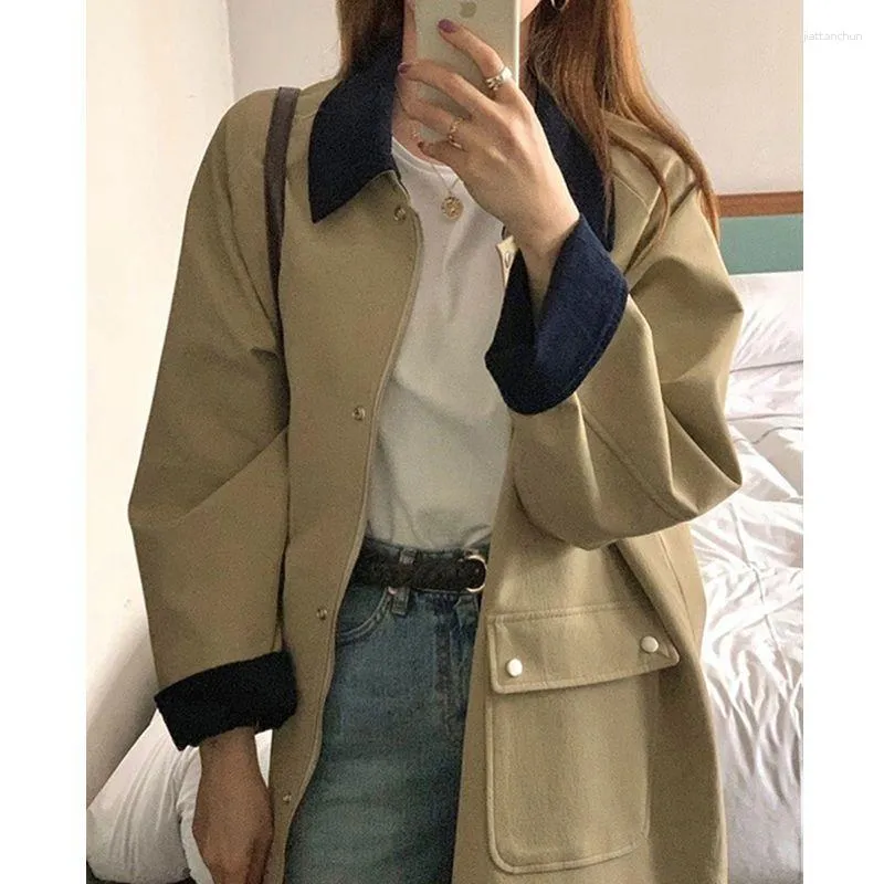 Kvinnors dikerockar 2023 Spring Coat for Women mode koreansk lös jacka stor fickmantel avslappnad vindbrytare