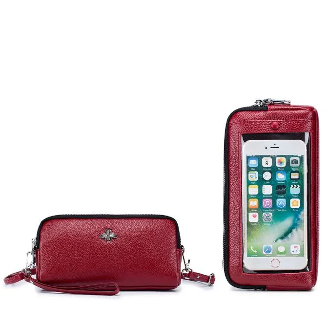 Genuine leather online touch screen purse