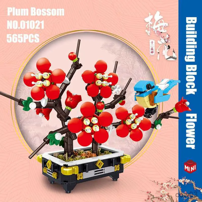 Blöcke Kreative Diy Bausteine Blume Vogel Pflanze Topf Bouquet Modell Dekoration Kinder Pädagogische Montage Spielzeug Geschenk R230718