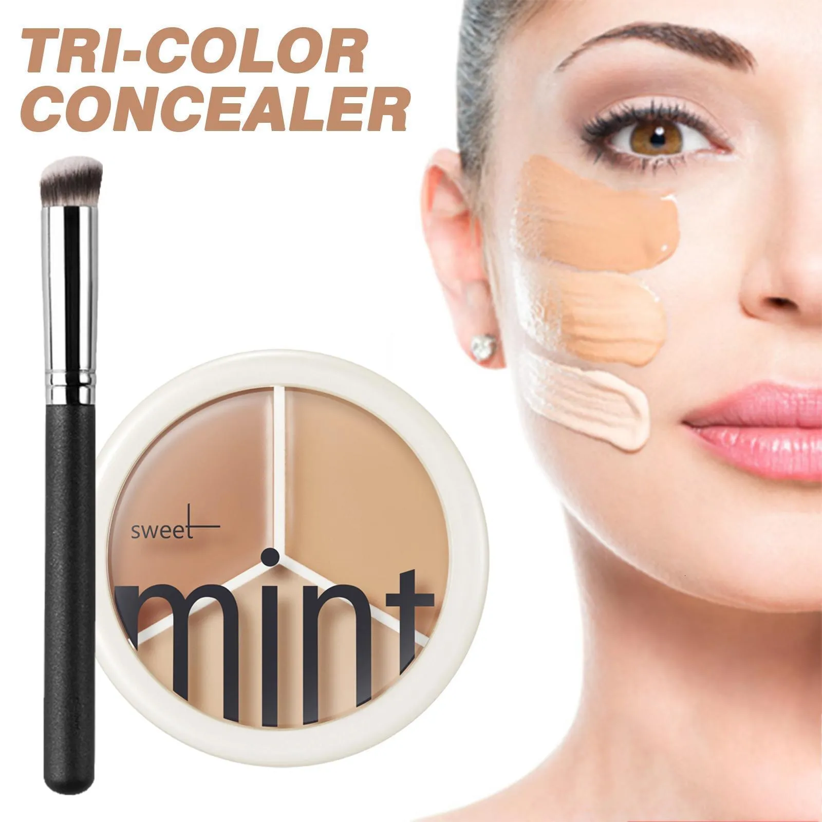 Concealer Sweet Mint 3 Color Palette Cream Base Full täckning Cover Acne Spots Dark Circles Makeup Foundation Cosmetic 230617