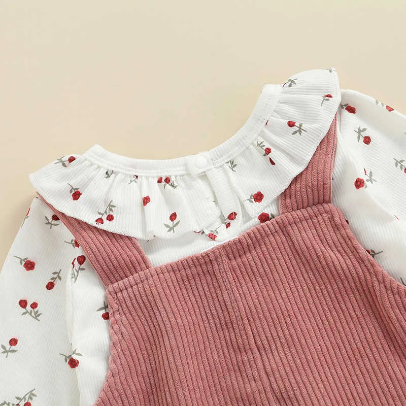 Set di abbigliamento Neonato Completo per bambina Primavera Autunno Manica lunga Stampa floreale Top e Abito arricciato in tinta unita