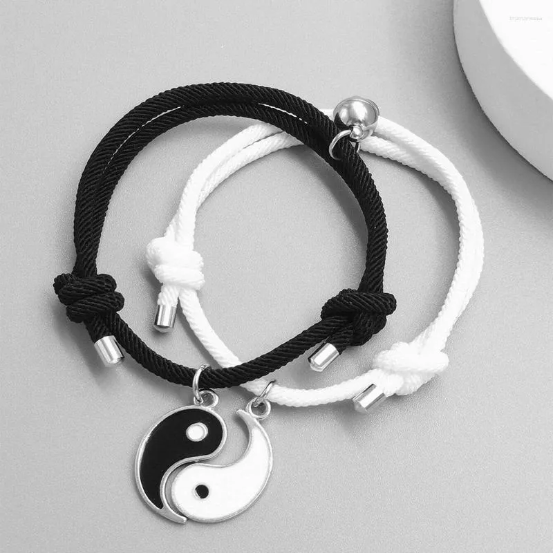 Charm-Armbänder Tai Chi Yin Yang Paare Schwarz Weiß Seil Armband Anhänger Verstellbarer Zopf Passender Liebhaberschmuck
