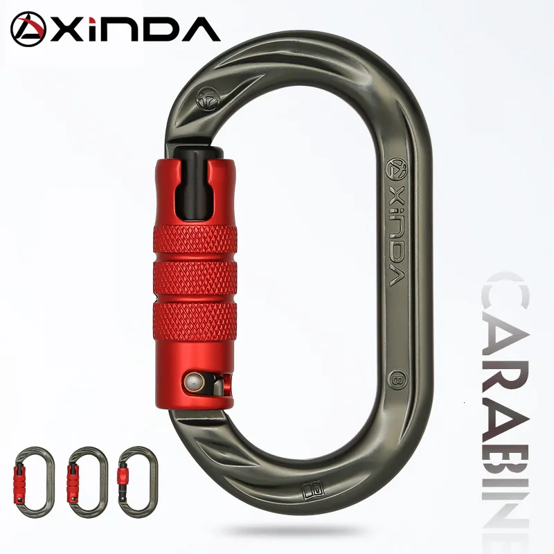 クライミングロープXinda屋外Oshape Carabiner 24kn 7075 Aluminum Oval Hook Rock Climbing Auto Locking Screw Gate 230717