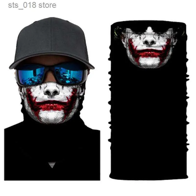Rowerowe czapki maski 3D płynne wędrówki szalik magiczna bandana szyja gaiter czaszka joker maska ​​wędkarska szalik motocyklowy szalik Halloween Nakaz T230718