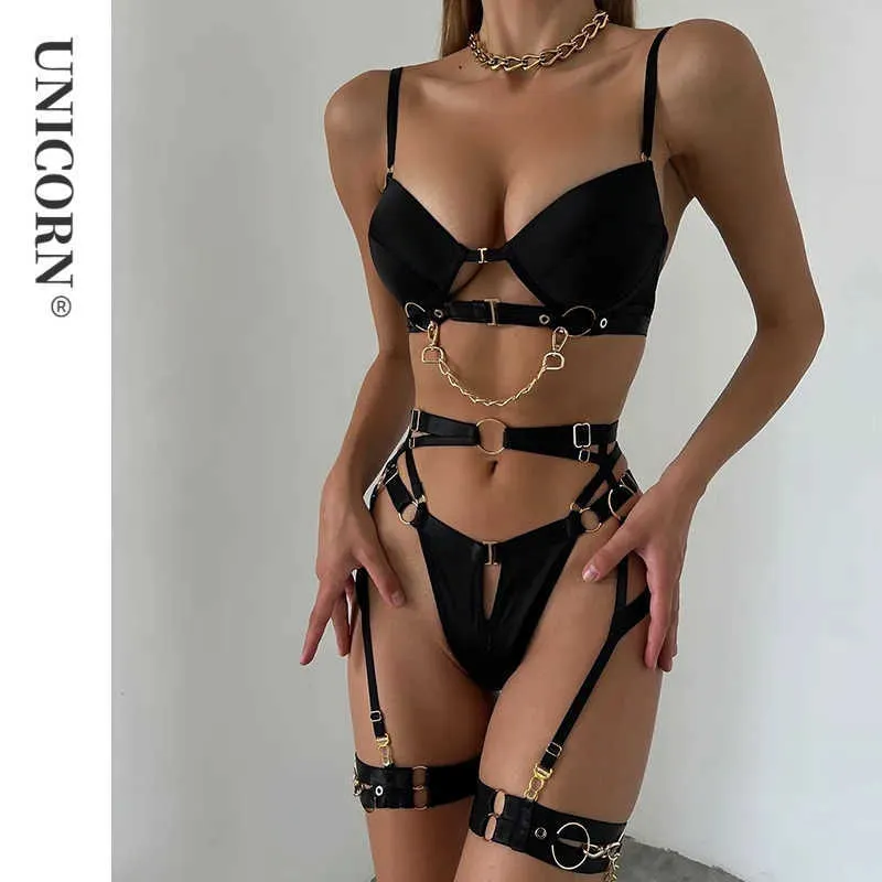 Nxy fin underkläder sexiga fancy kvinnor underkläder 5-stycken delikat lyx erotiska uppsättningar med kedjebh och trosuppsättning strumpor intim