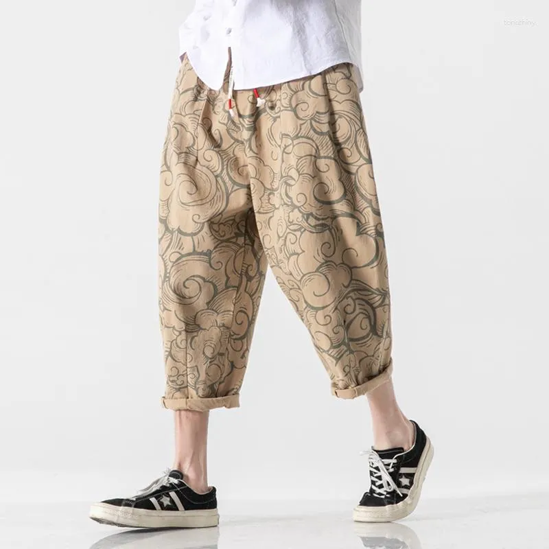 Pantalons pour hommes chinois Joggers 2023 été Harem hommes imprimer Style court mollet décontracté Baggy Capris 's