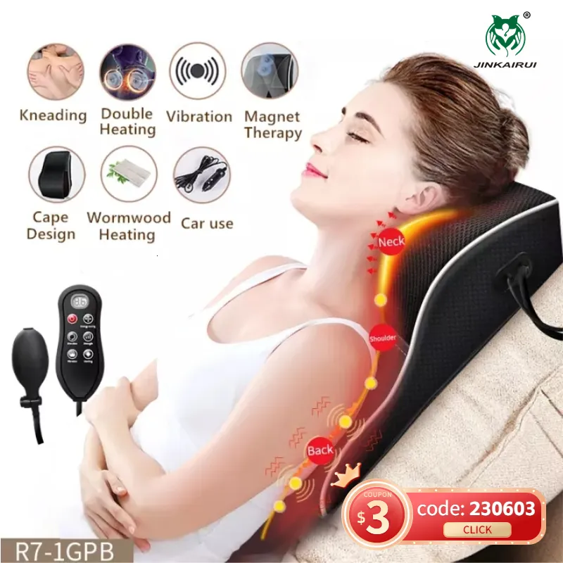 Masajeador de cuello Almohadas est Control remoto Coche Hogar Doble uso Masaje Almohada Protable Cuello Espalda Hombro Cintura Masajeador corporal Regalo Alivio Dolor Fatiga 230718