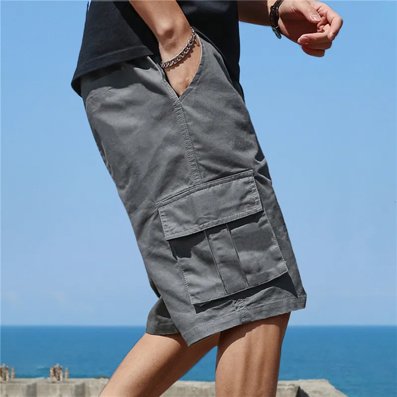 Mens shorts Trend Cargo Letter Printing Pocket Summer Fashion Casual Straight Rope Hombre 230718