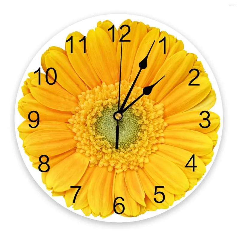 Wall Clocks Yellow African Chrysanthemum Clock Large Modern Kitchen Dinning Round Bedroom Silent Hanging Watch