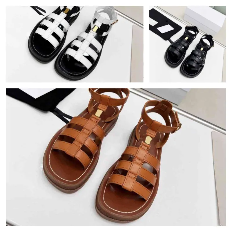 Triomphe Gladiator Chunky Sandals Fibbia regolabile Cinturino alla caviglia Vegetal Flats Shoes Platform designer di lusso Slides Factory Footwear