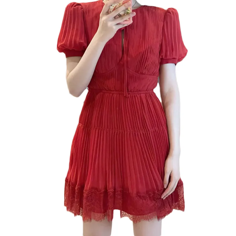 Red V-Neck A-Line Midi Dress with Empire Waistline Knee-Length UK Sizes  4-14 from Dhgate Basic & Casual Dresses - price 66.34