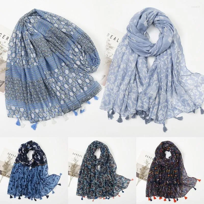 Foulards Écharpe Floral Gland Châle Femmes Imprimer Doux Bohême Étole Ethnique Wrap Snood Musulman Wraps Coton Et Lin