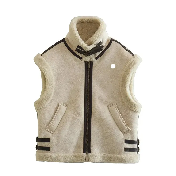 Lu gilet de fourrure femmes fausse peau de mouton gilet de fourrure Chic dame Faux cuir polaire chaud gilet femme sans manches veste automne hiver