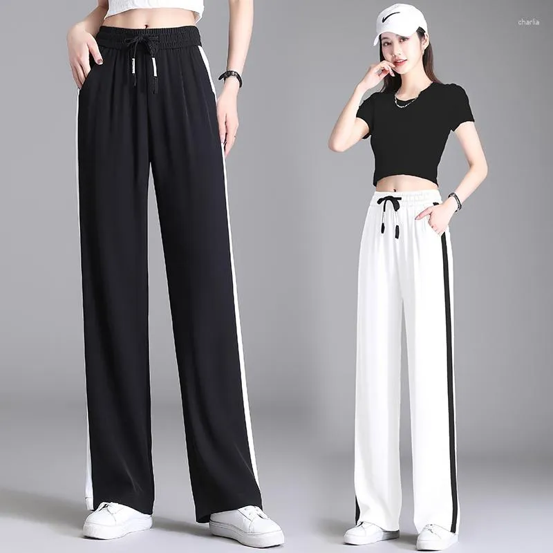 Pantalon femme Harajuku jambe large femme pantalon rayure blanc Streetwear droit été automne dames décontracté