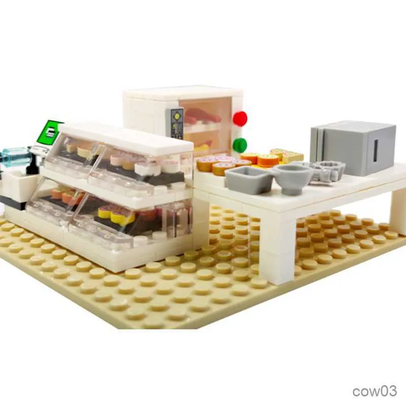 Blöcke Stadt Blöcke Bäckerei Shop Gebäude Ziegel Brot Dessert Lebensmittel DIY Spielzeug für Mädchen Kinder Geschenk Grundplatte 16*16 punkte R230718