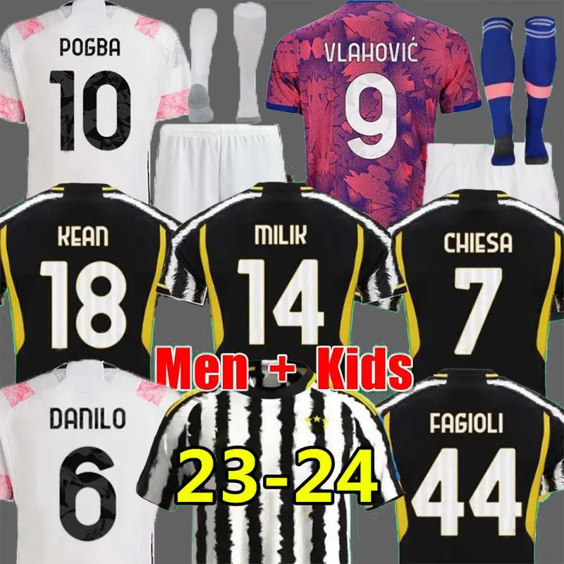 23 24 Vlahovic Milik Juve Soccer Jerseys Chiesa Danilo Milik Kean Pogba